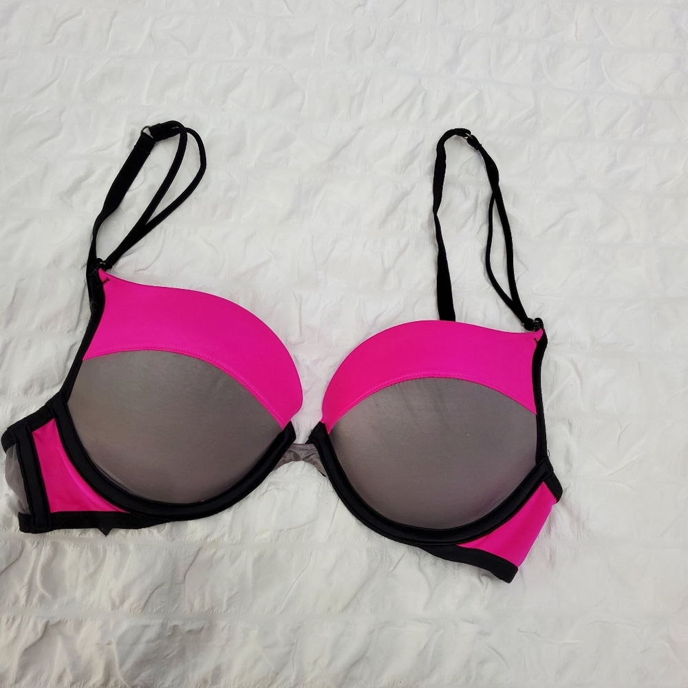 Victoria's Secret Pink & Gray Push-up Bra Sz 34-B